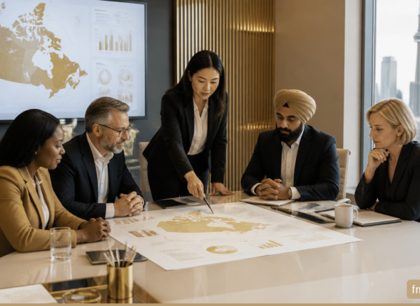 How to Build a Strategic Plan for a Growing Canadian Business Canadian business leaders reviewing a strategic growth plan in a boardroom.