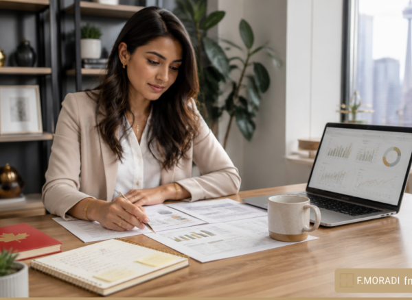 How Can Canadian Small Business Owners Create a Practical Growth Strategy? Canadian small business owner reviewing a growth plan, cash flow worksheet, and customer data at a desk.